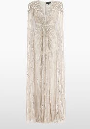 Jenny Packham Lotus Lady Sequin-Embellished Cape Gown