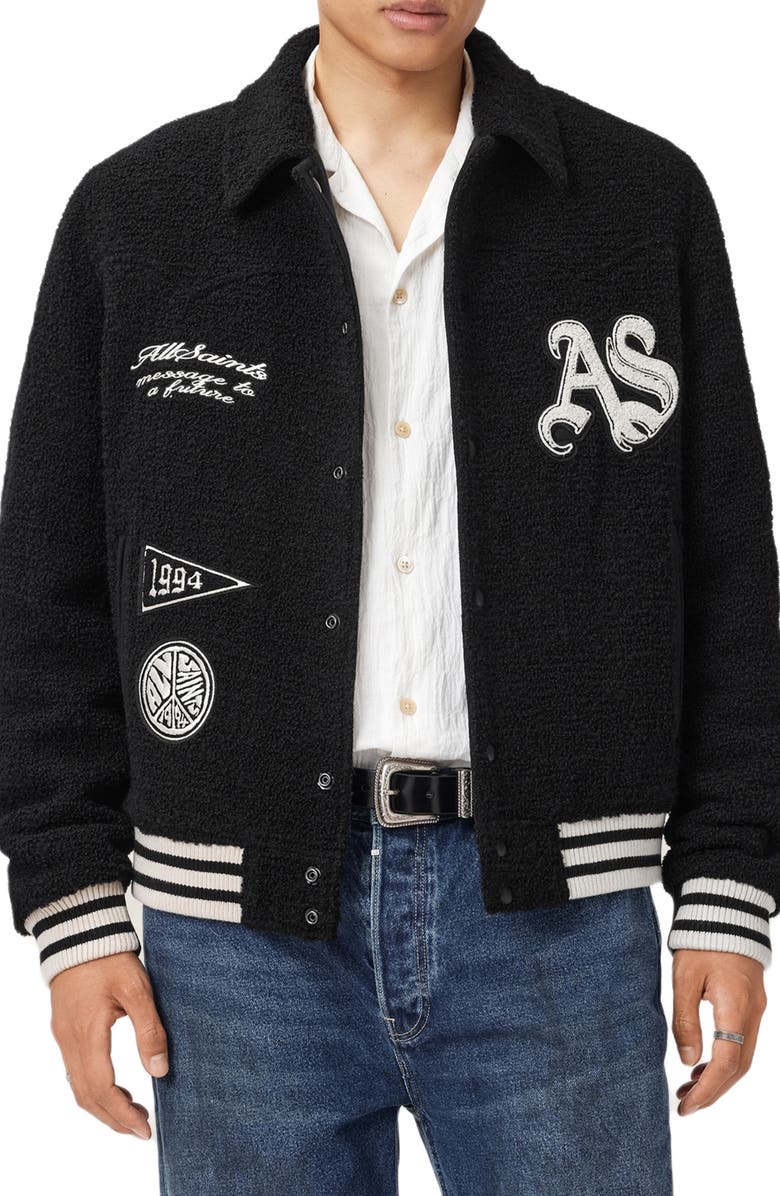 AllSaints Baum Wool Blend Baseball Jacket, Alternate, color, Black