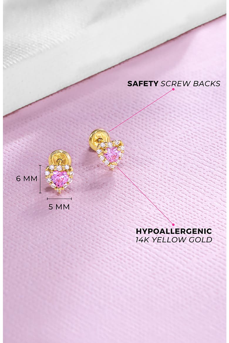 14k Princess Heart Cubic Zirconia Earrings, Alternate, color, Pink