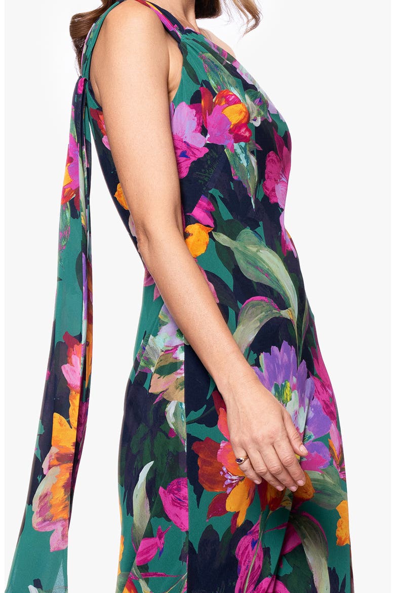 Floral One-Shoulder Chiffon Gown, Alternate, color, GREEN/ MULTI