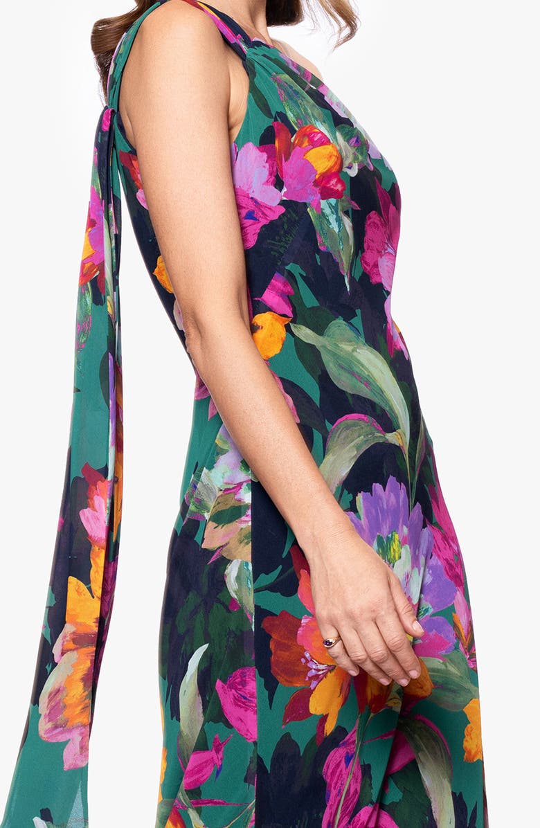 Xscape Evenings Floral One-Shoulder Chiffon Gown, Alternate, color, Green/ Multi