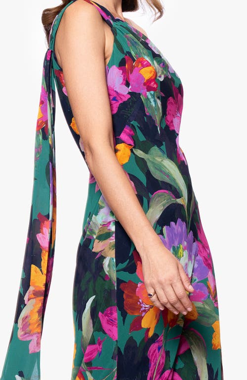 Xscape Evenings Floral One-shoulder Chiffon Gown In Multi