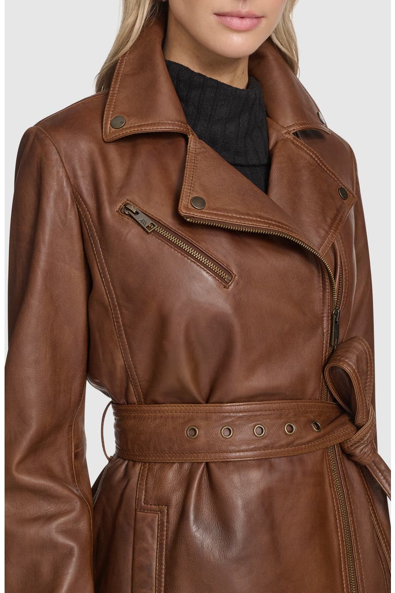 Jacqui Leather Trench Coat, Alternate, color, COGNAC