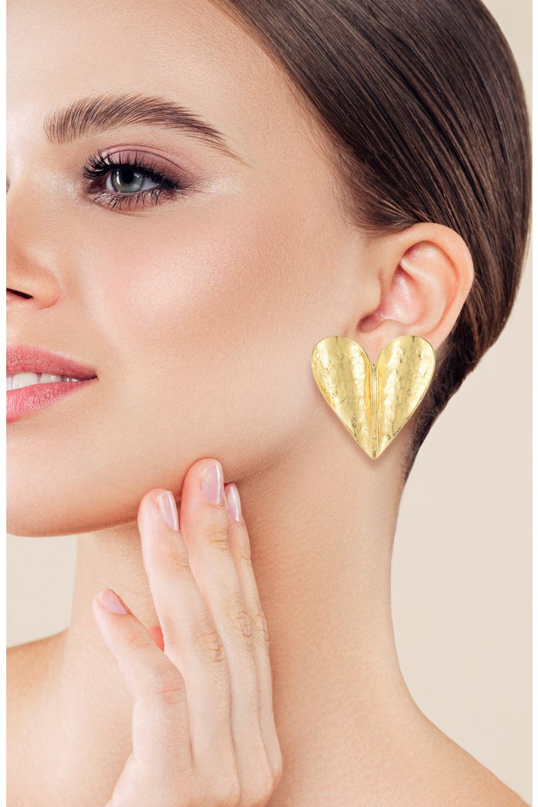 Heart Statement Stud Earrings, Alternate, color, GOLD