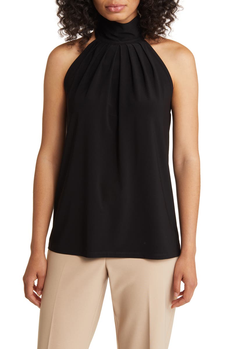Anne Klein Journey Pleated Halter Top, Main, color, Anne Black