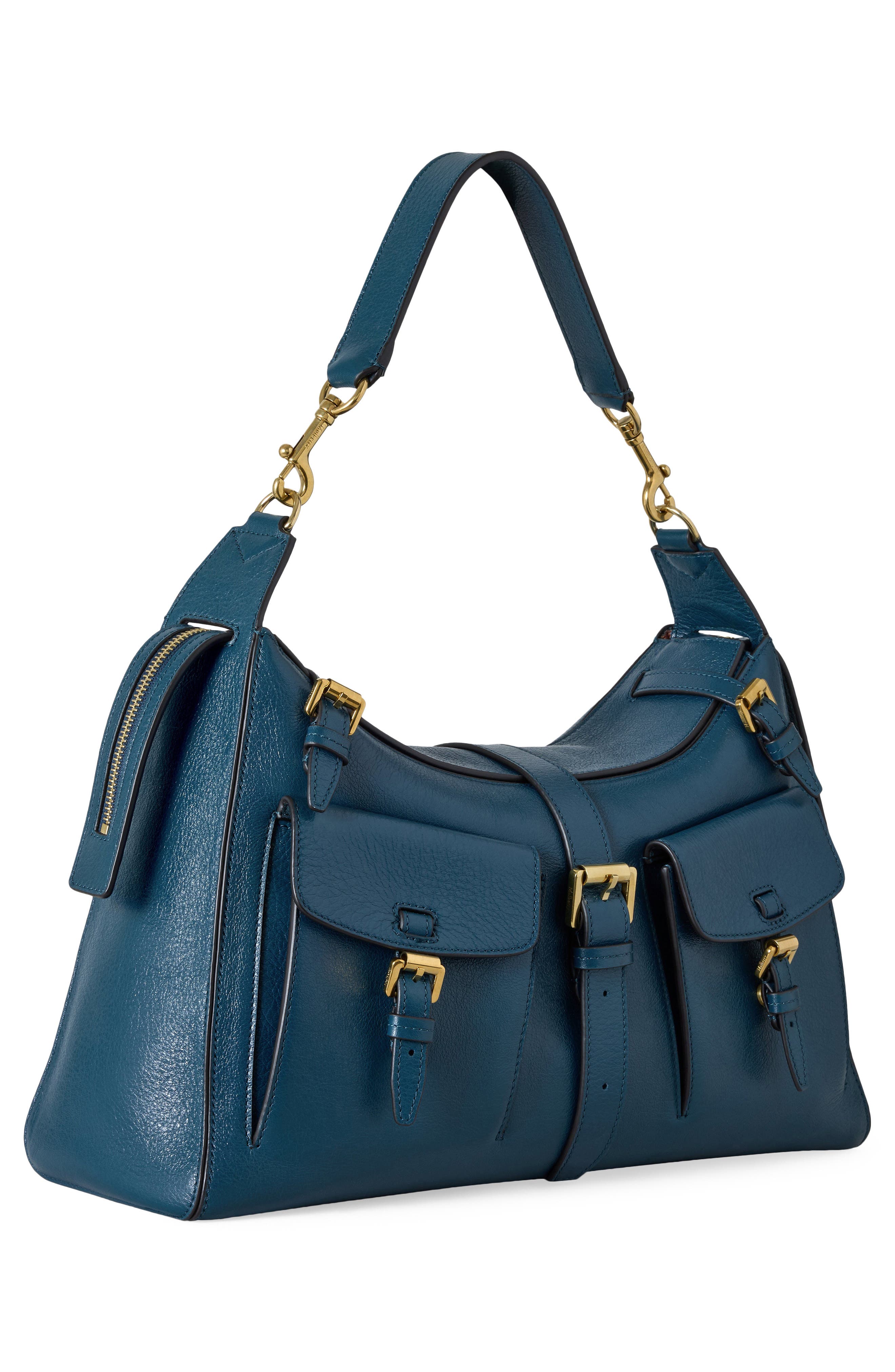 Roxanne High Shine Leather Shoulder Bag, Alternate, color, OUT OF THE BLUE