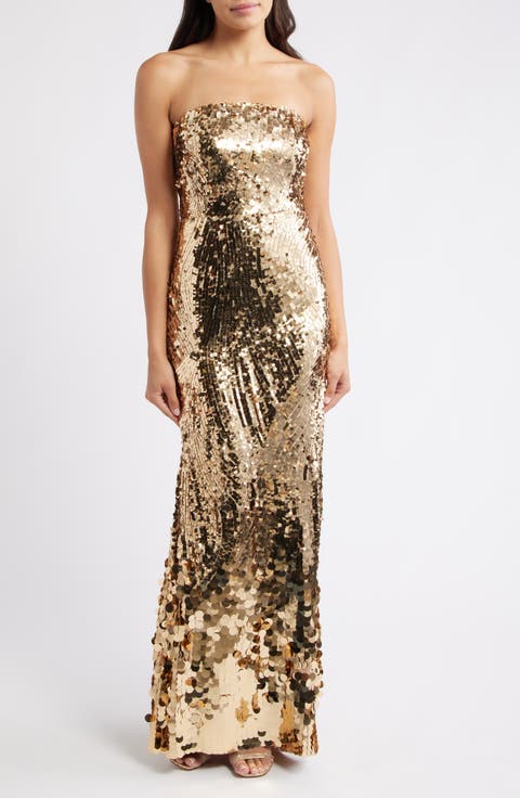 Sequin Strapless Gown