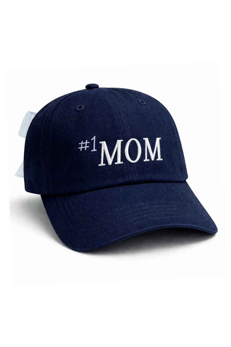 Women's #1 Mom Bow Baseball Hat, Main, color, Blue/Navy Blue