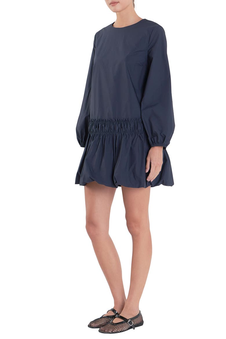 Bubble Hem Long Sleeve Cotton Minidress, Alternate, color, NAVY