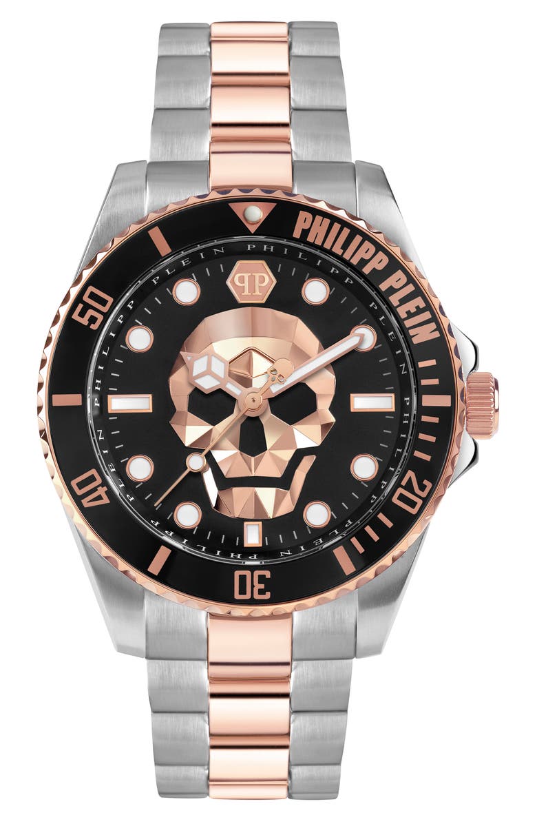 PHILIPP PLEIN The $kull Carbon Fiber Dial Bracelet Watch, 44mm, Main, color, Tt Iprg/Ss