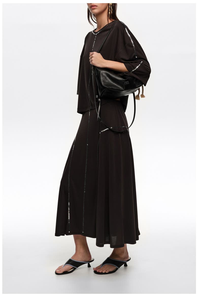 Faded Fluid Skirt With Sequins, Alternate, color, WASHED BLACK