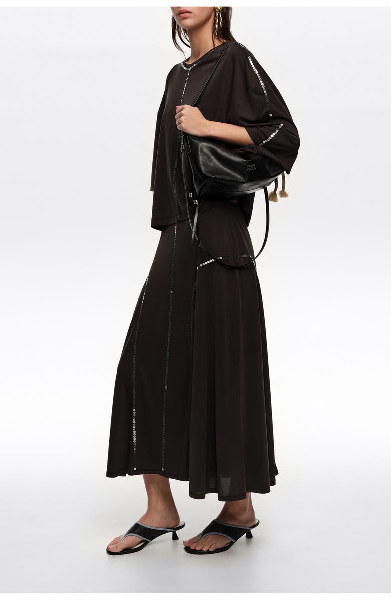 Bimba y Lola Faded Fluid Skirt With Sequins, Alternate, color, Washed Black