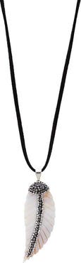 BY ADINA EDEN Onyx CZ & Pearl Lined Feather Charm Necklace