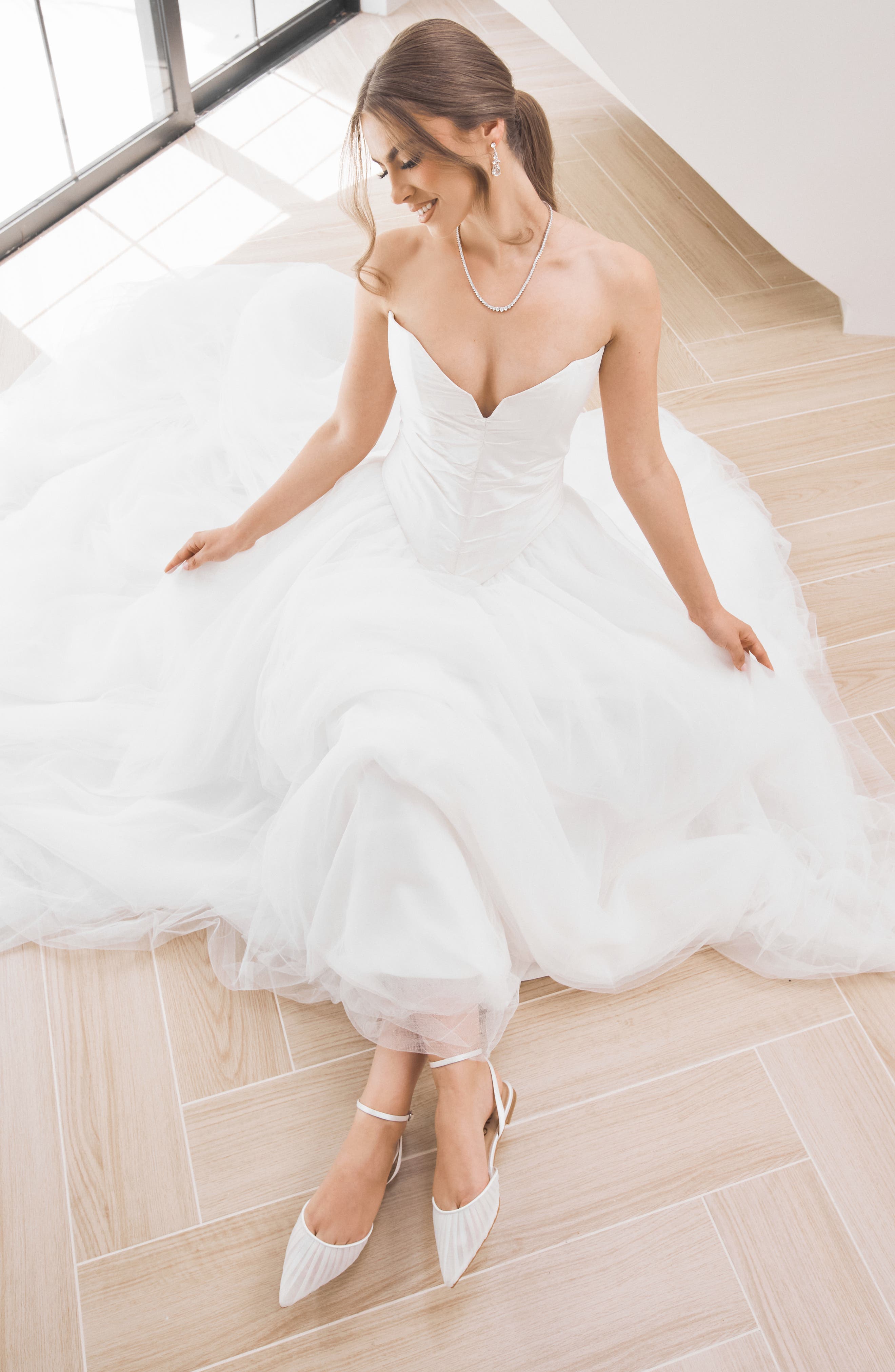 Chanel Tulle - Soft Pleated Tulle Bridal Flats, Alternate, color, Soft White Satin