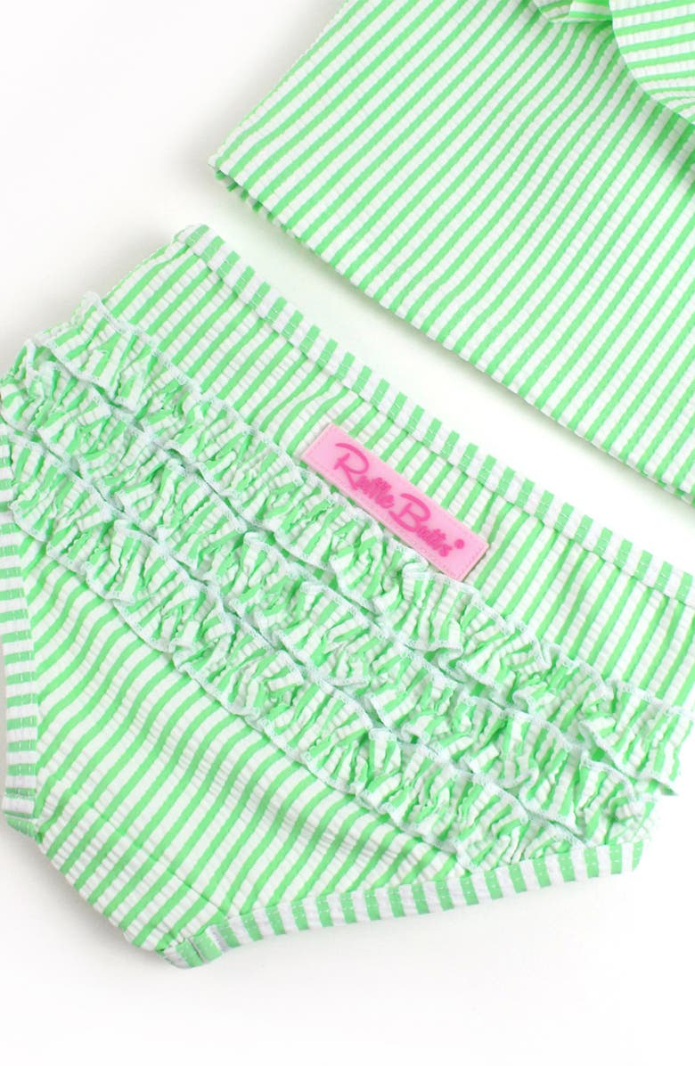 RuffleButts Kids' Seersucker Two-Piece Swimsuit & Headband Set, Alternate, color, Green