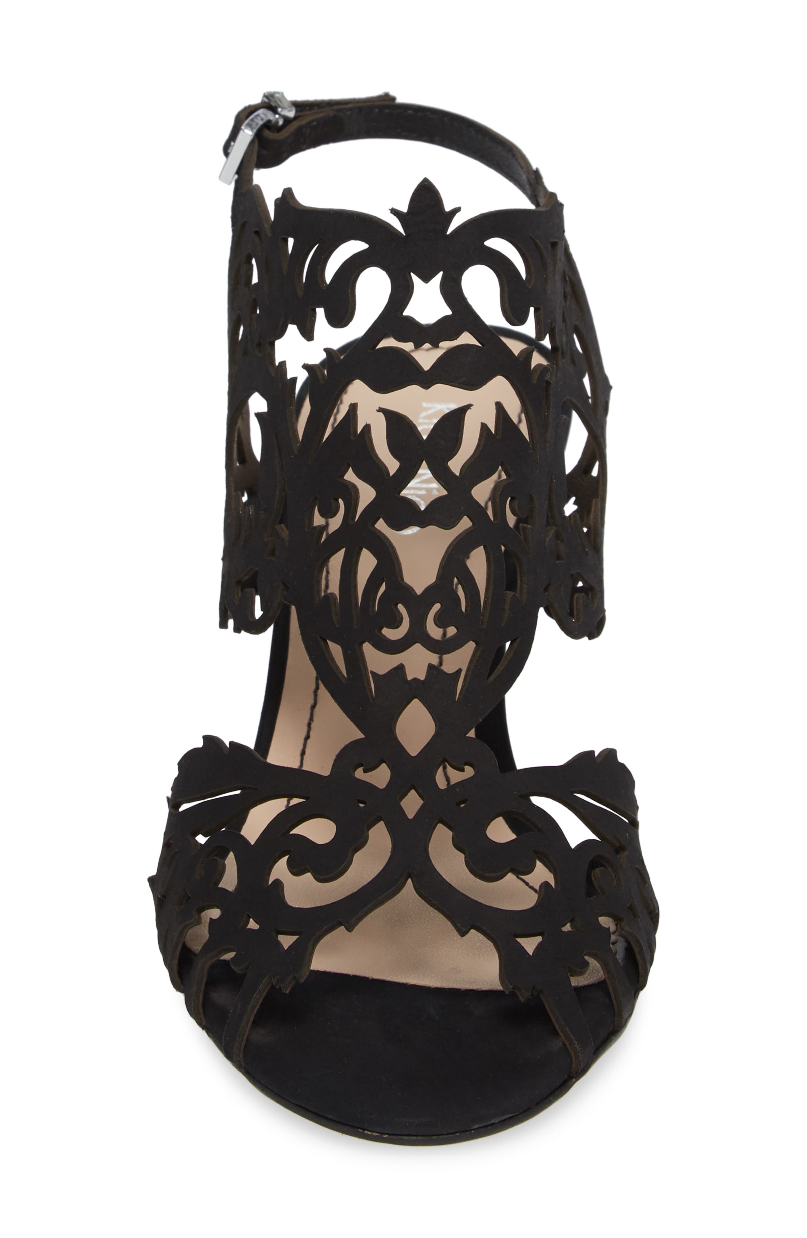 Marcela Laser Cutout Wedge Sandal, Alternate, color, BLACK NUBUCK LEATHER
