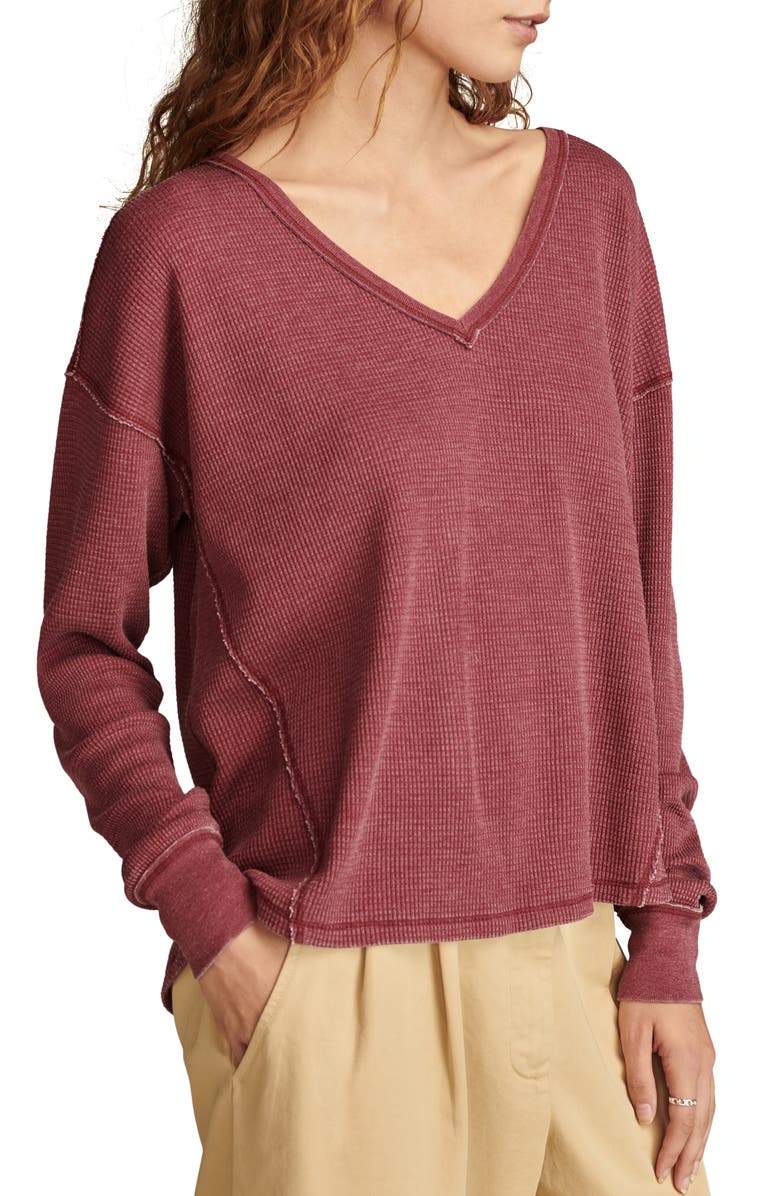 Lucky Brand Waffle Stitch Top, Alternate, color, Red Melody