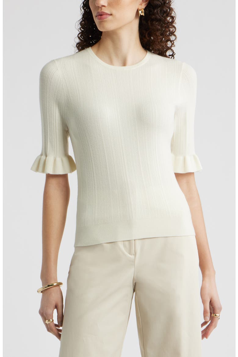 Pointelle Wool Blend Crewneck Sweater, Main, color, IVORY TOFU