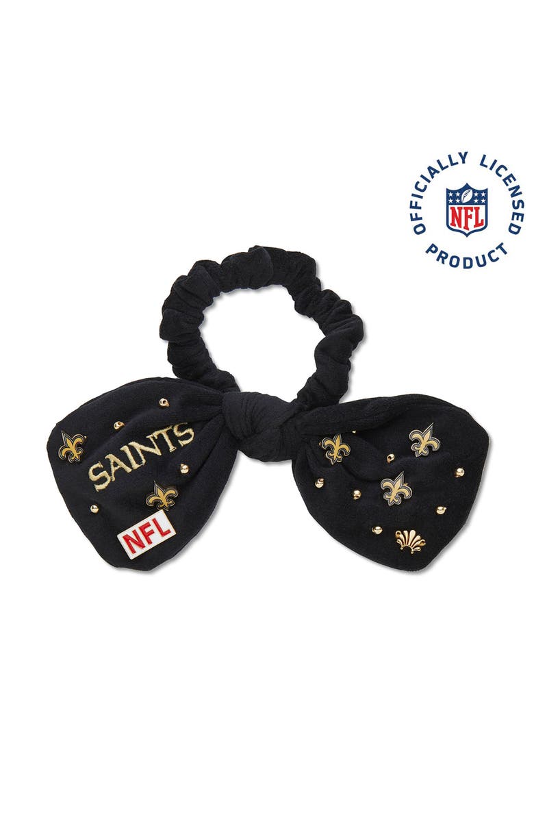 Lele Sadoughi New Orleans Saints Bow Scrunchie, Main, color, Jet 001