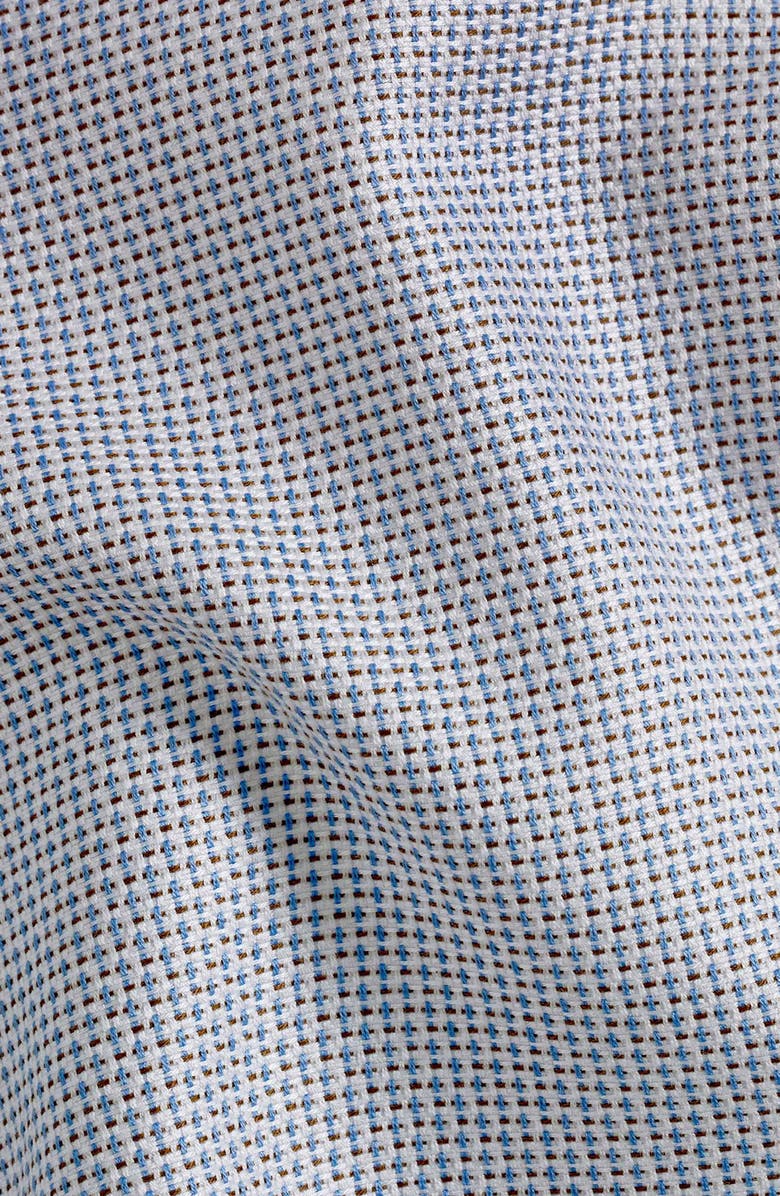 David Donahue Trim Fit Micro Dobby Dress Shirt, Alternate, color, Dune/ Blue