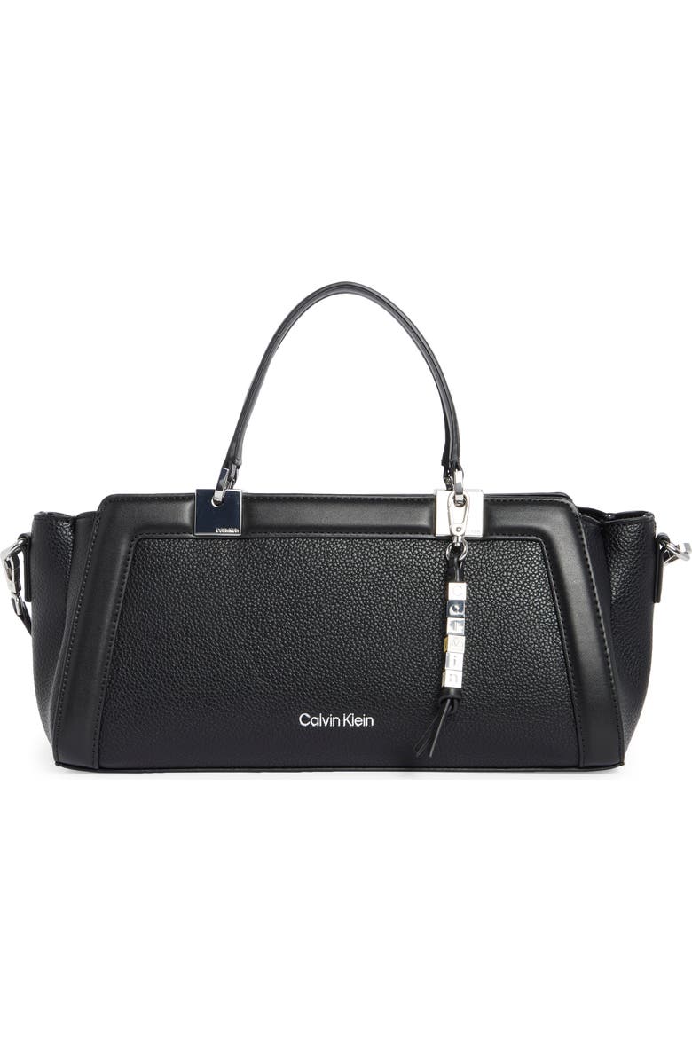 Calvin Klein Jean Baguette Satchel, Main, color, Black/ Silver