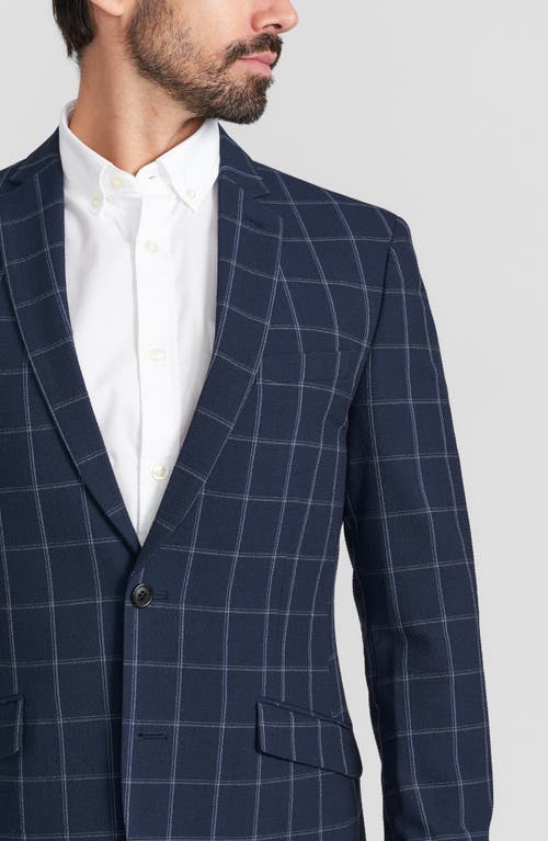 Savile Row Co Navy Windowpane Seersucker Spot Coat In Navy