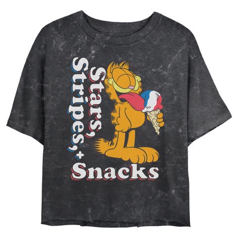 Junior's Stars Stripes and Snacks Short Sleeve Cropped T-Shirt