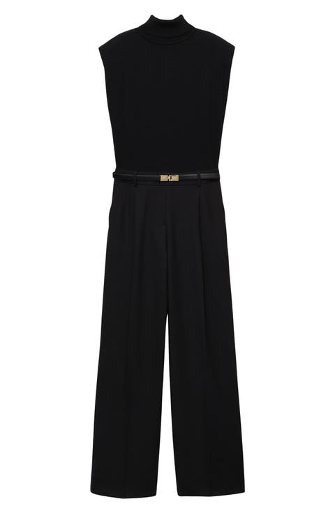 Shoulder Pad Mock Neck Jumpsuit