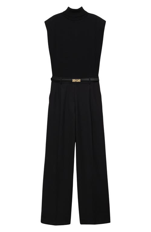 Mango Shoulder Pad Mock Neck Jumpsuit In Black