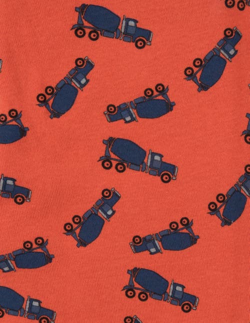 Leveret Two-piece Printed Cotton Pajamas, Vehicles & Machines In Orange