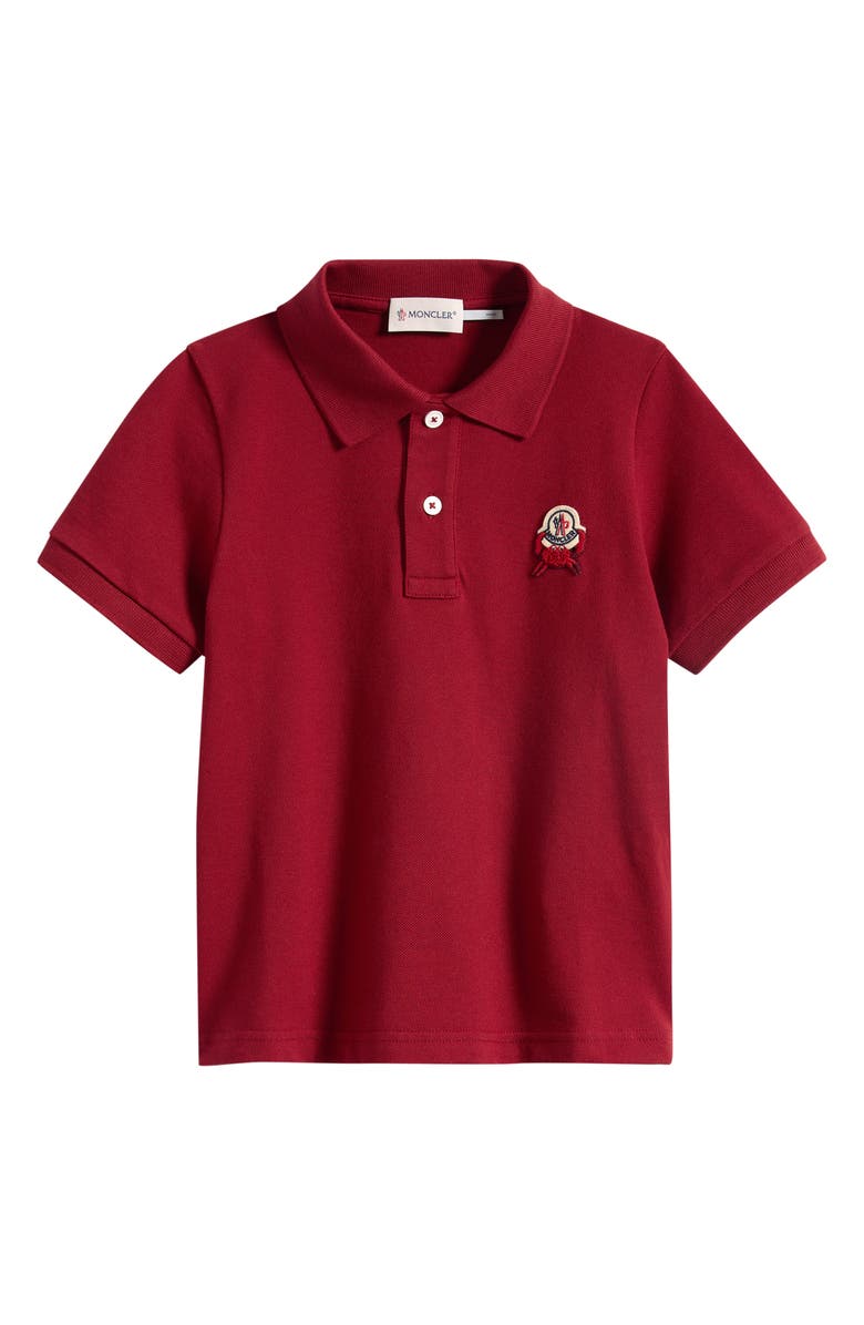 Moncler Kids' Crab Logo Patch Cotton Piqué Polo, Main, color, Red