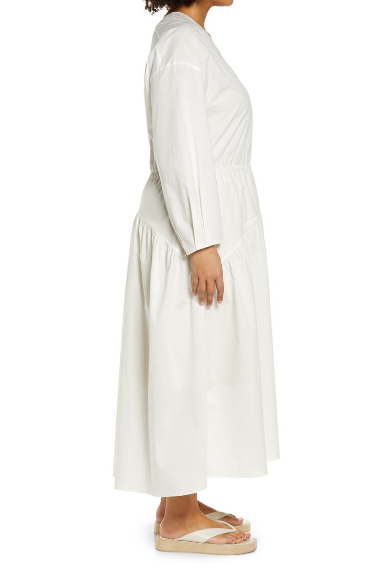 Double V-Neck Long Sleeve Cotton Dress, Alternate, color, OPTIC WHITE