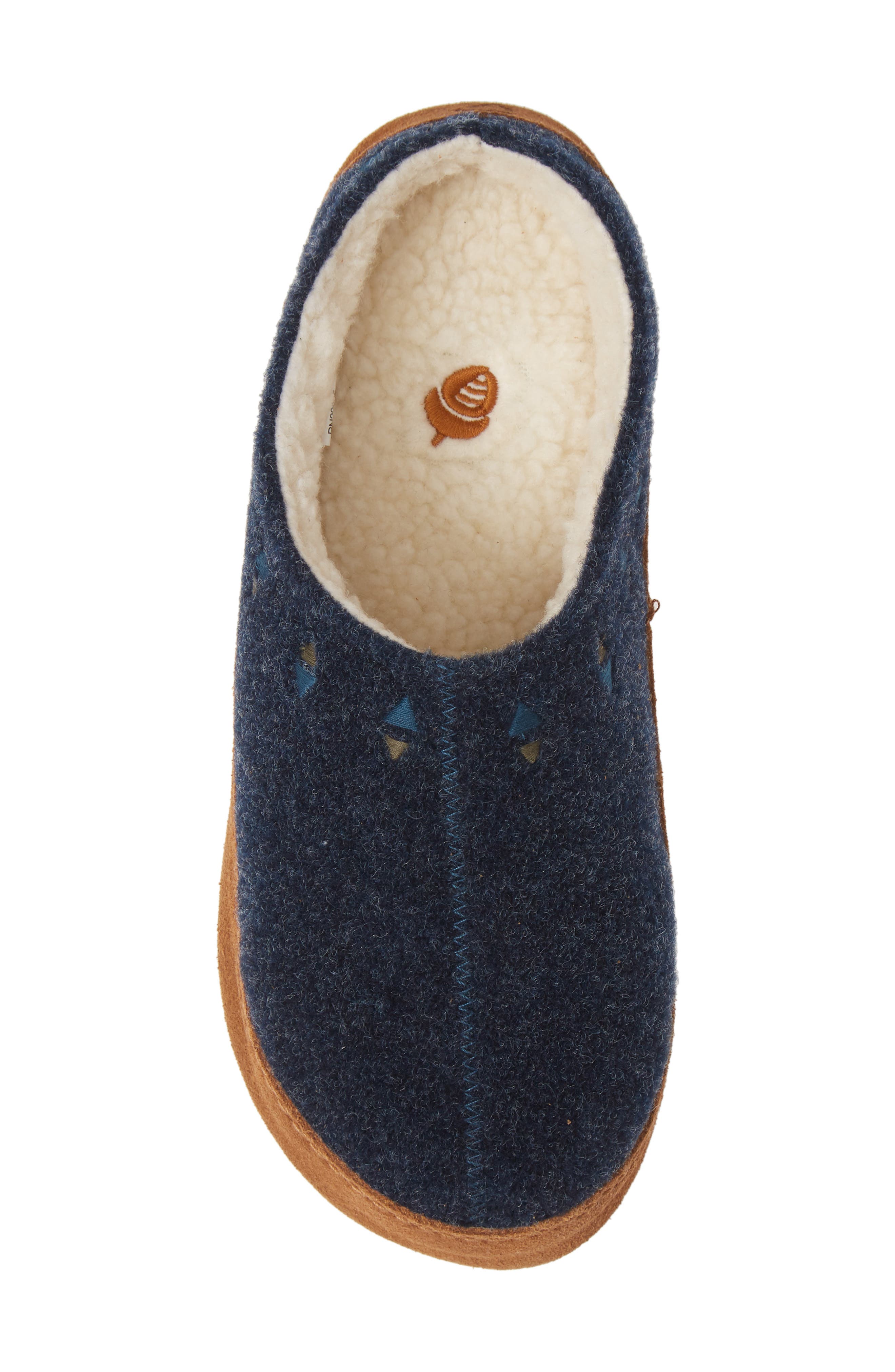 Geo Embroidered Hoodback Slipper, Alternate, color, NAVY BLUE WOOL