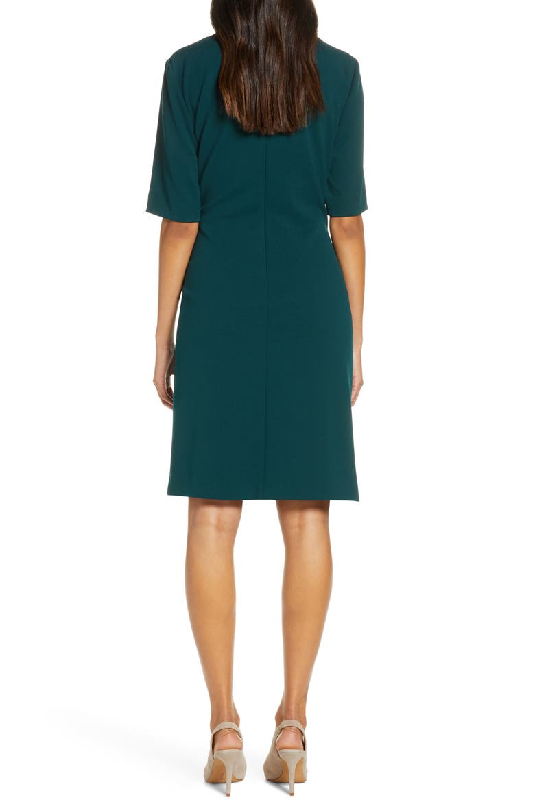 Pleat Detail Sheath Dress, Alternate, color, BOTTLE GREEN