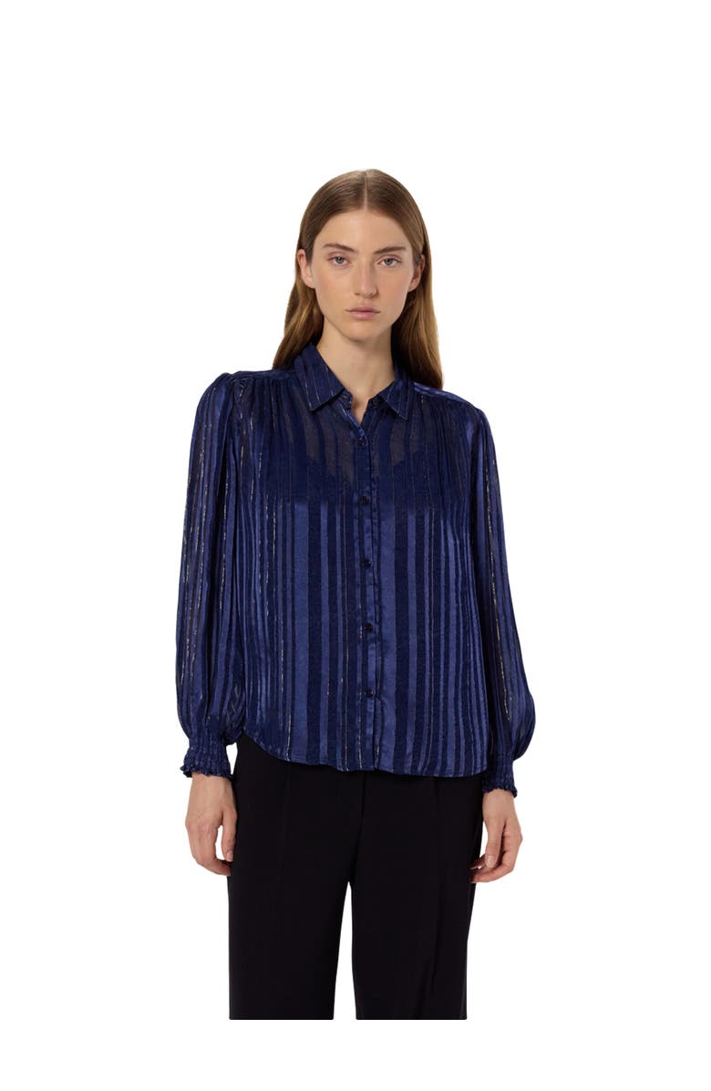 GERARD DAREL Annick Sheer Lurex Stripe Blouse, Main, color, Ink