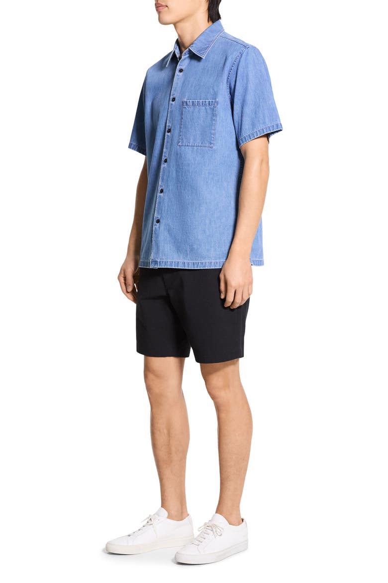Noll Short Sleeve Cotton Denim Button-Up Shirt, Alternate, color, LIGHT WASH