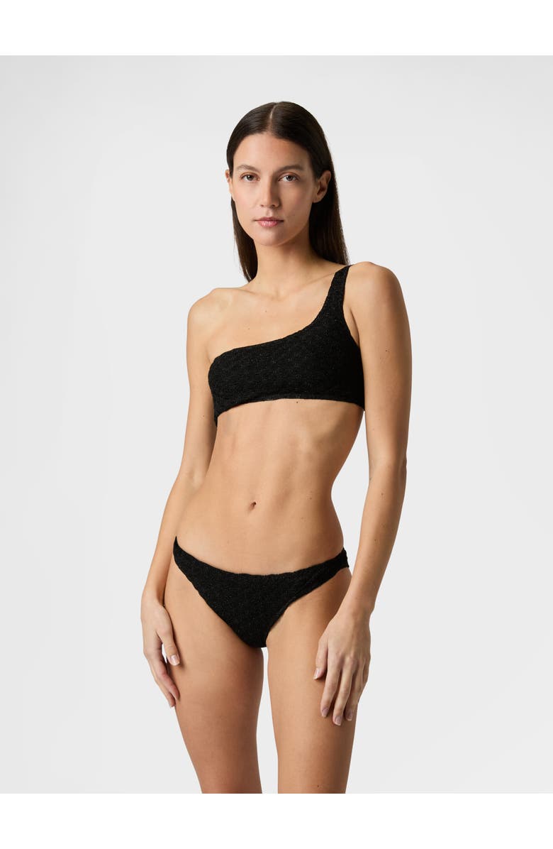Missoni One-shoulder Bikini In Lamé Viscose With Raschel Workmanship, Alternate, color, Black
