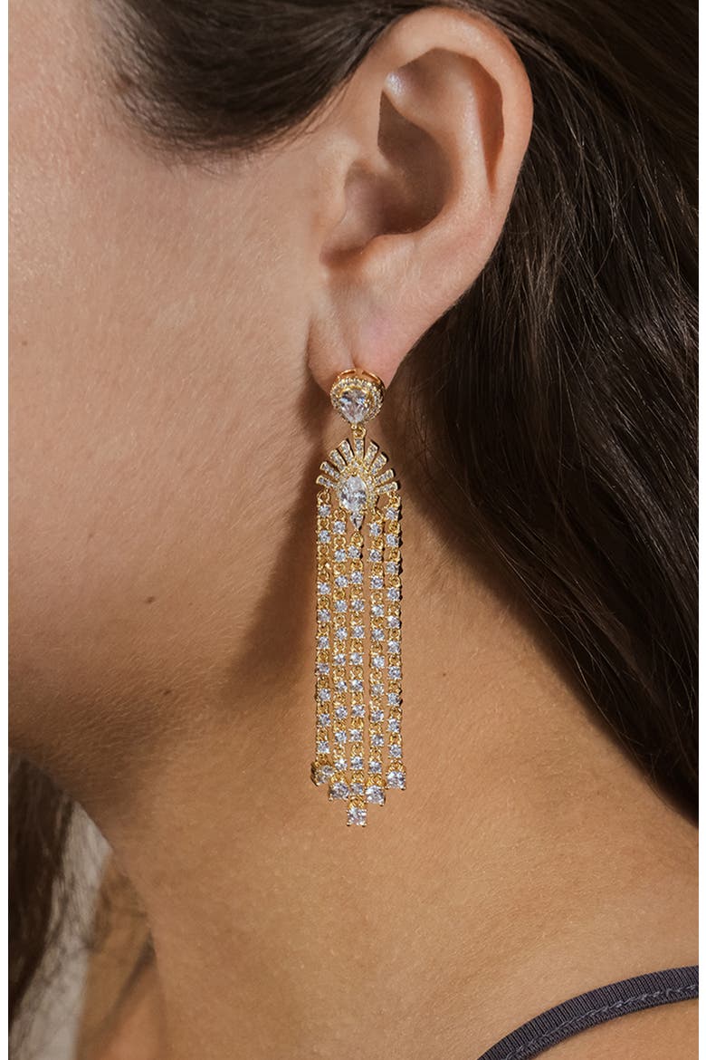 Selma Cubic Zirconia Statement Drop Earrings, Alternate, color, GOLD