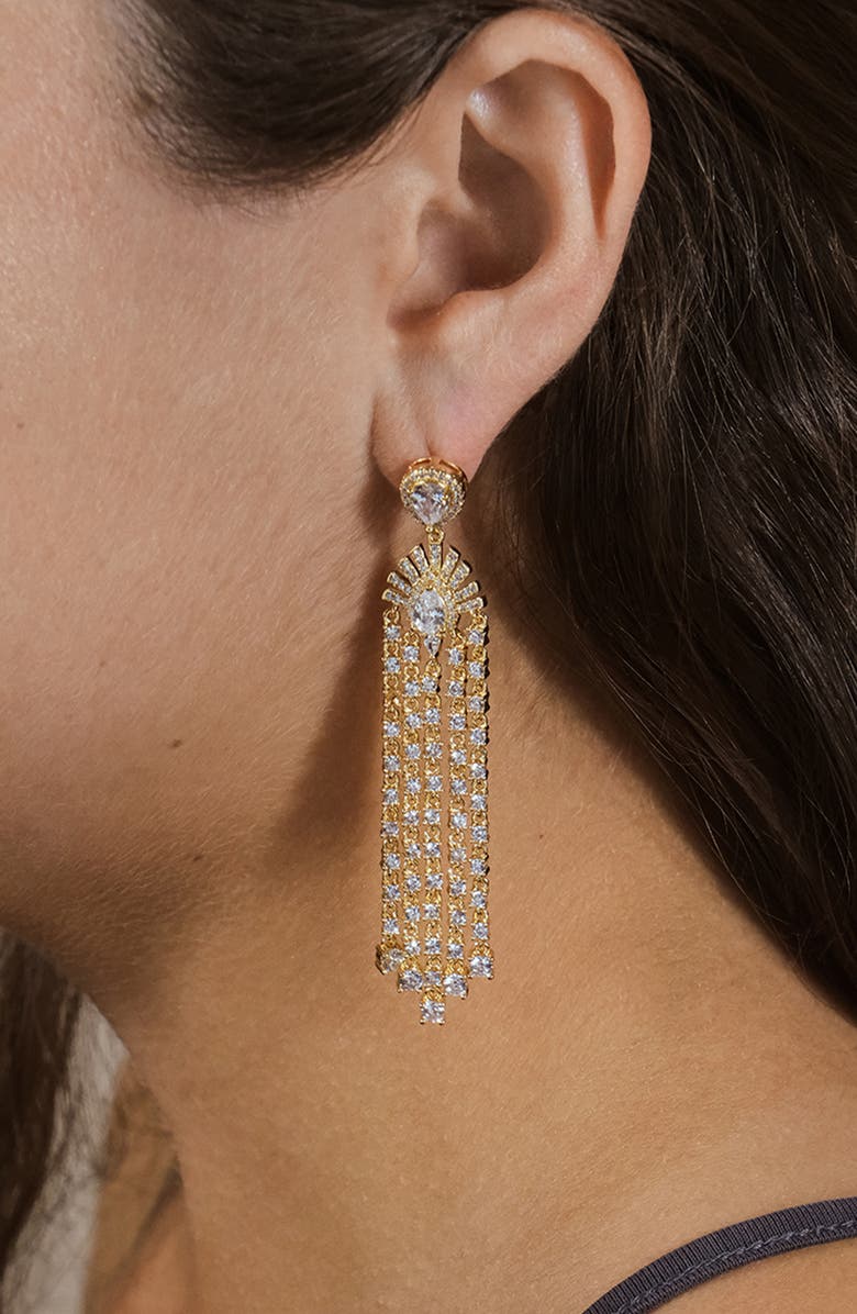 Sterling Forever Selma Cubic Zirconia Statement Drop Earrings, Alternate, color, Gold