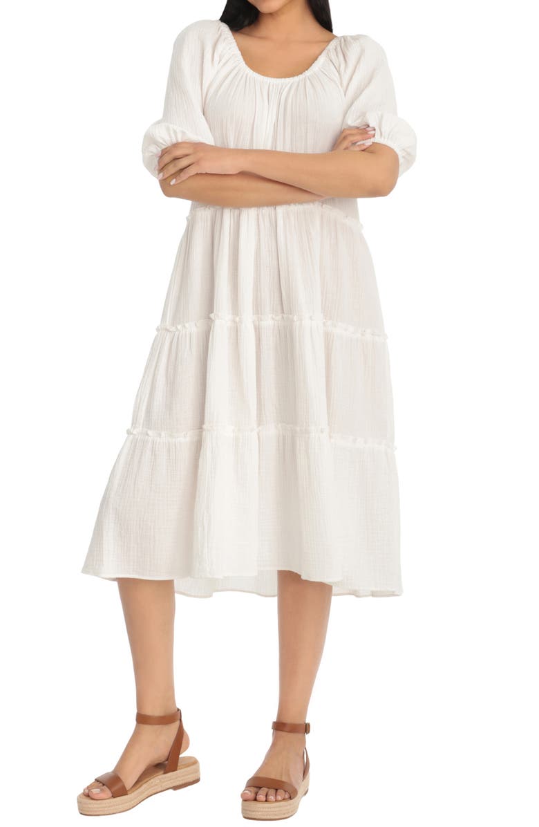 London Times Gauze Tiered Trapeze Midi Dress, Alternate, color, 
