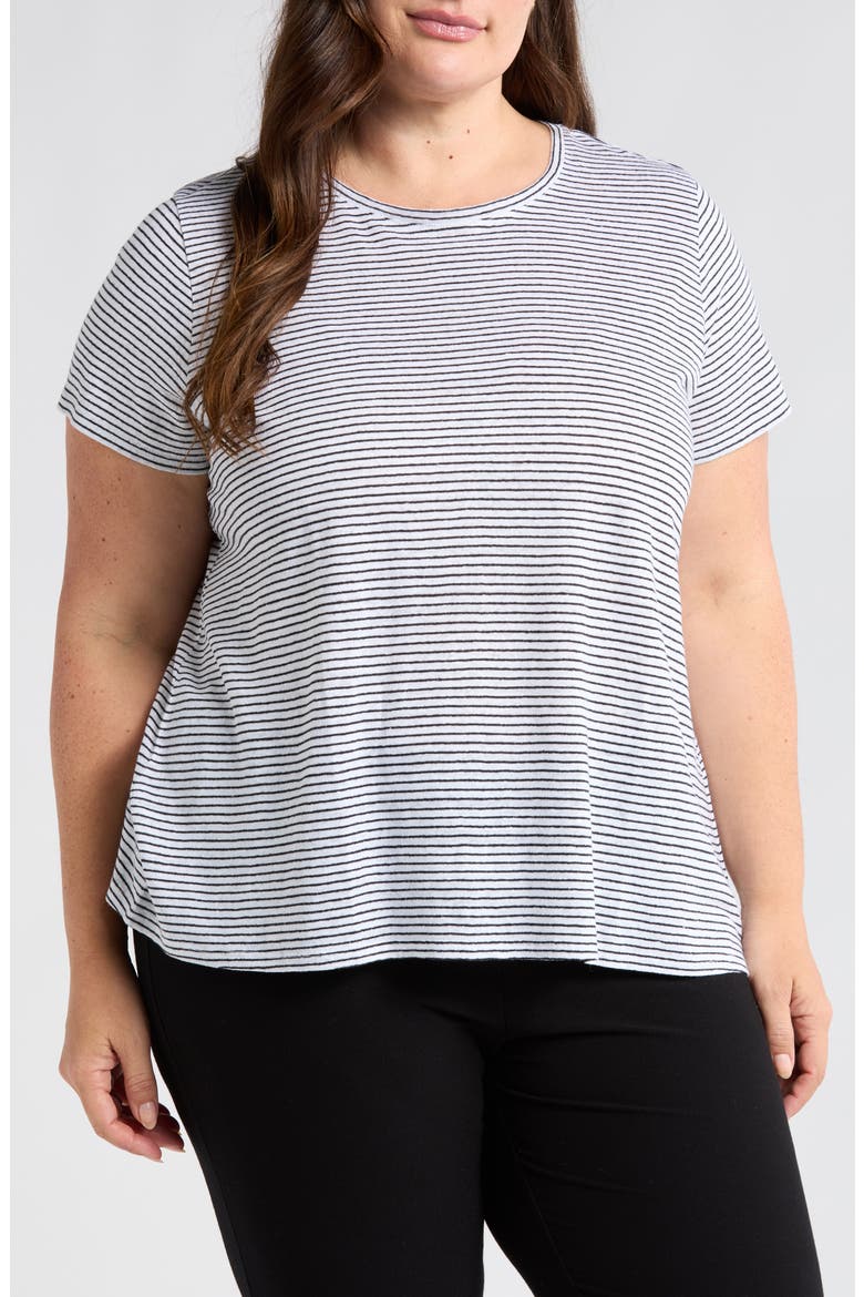 Stripe Organic Linen T-Shirt, Main, color, WHITE/ BLACK