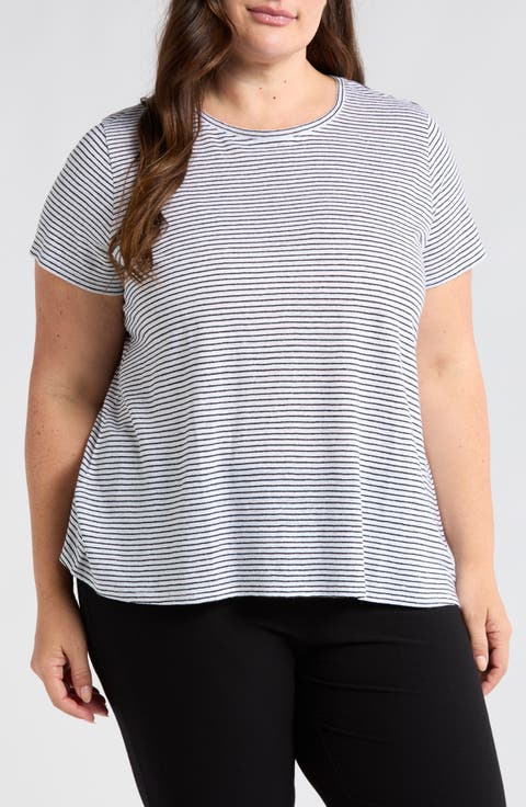 Stripe Organic Linen T-Shirt (Plus)
