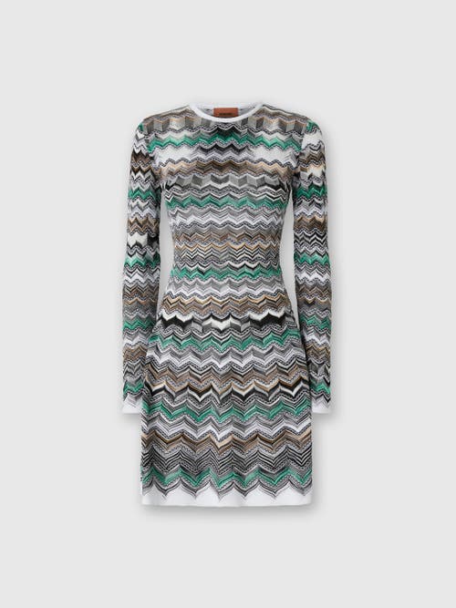 Missoni Mini Dress In English Rib Knit With Flame Pattern In Multi