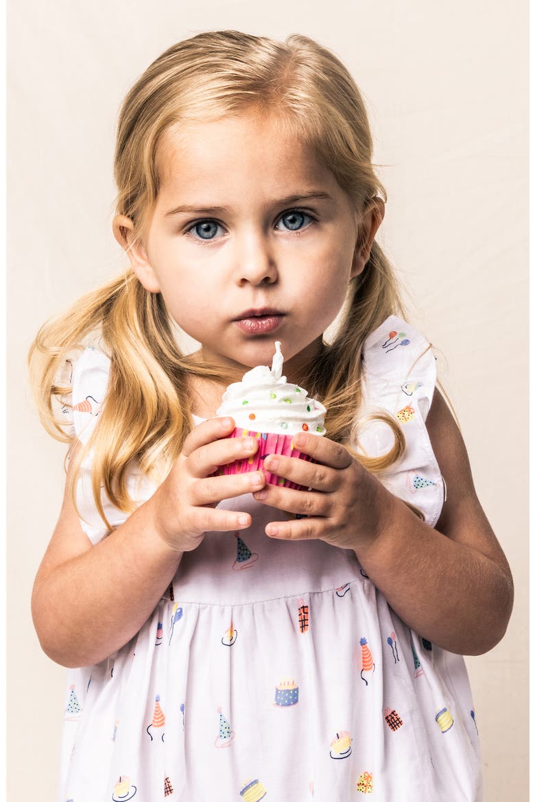 Birthday Print Ruffle Romper, Alternate, color, WHITE