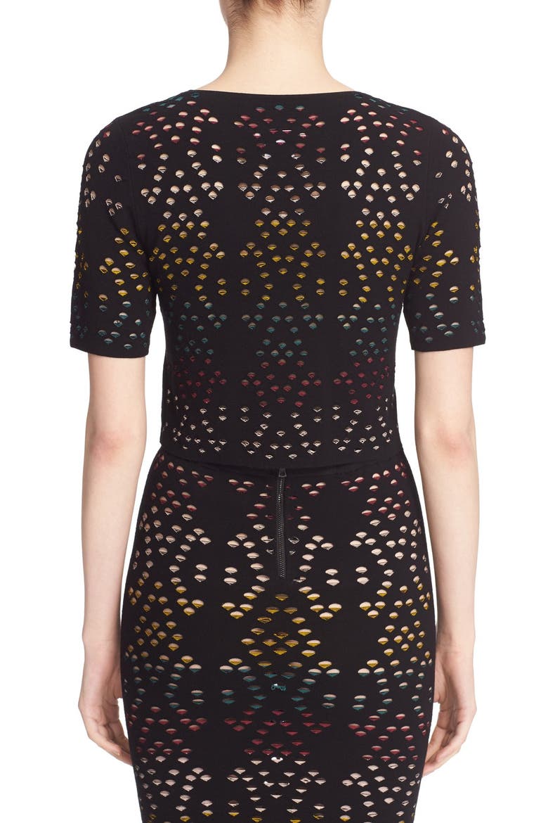 'Ines' Multicolor Pointelle Knit Crop Top, Alternate, color, BLACK/ MULTI