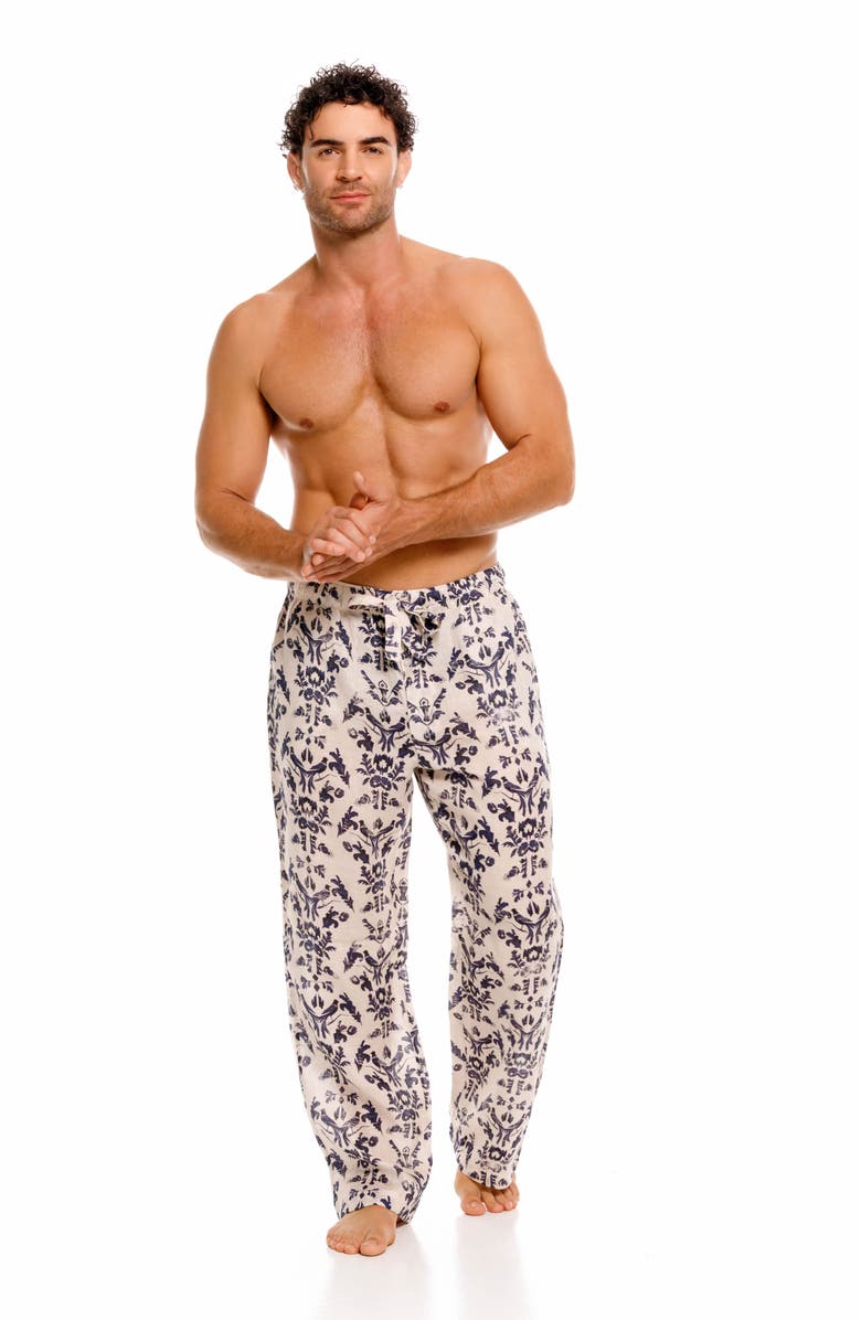 The Lazy Poet Drew Tapestry Blue Linen Pajama Pants, Alternate, color, White