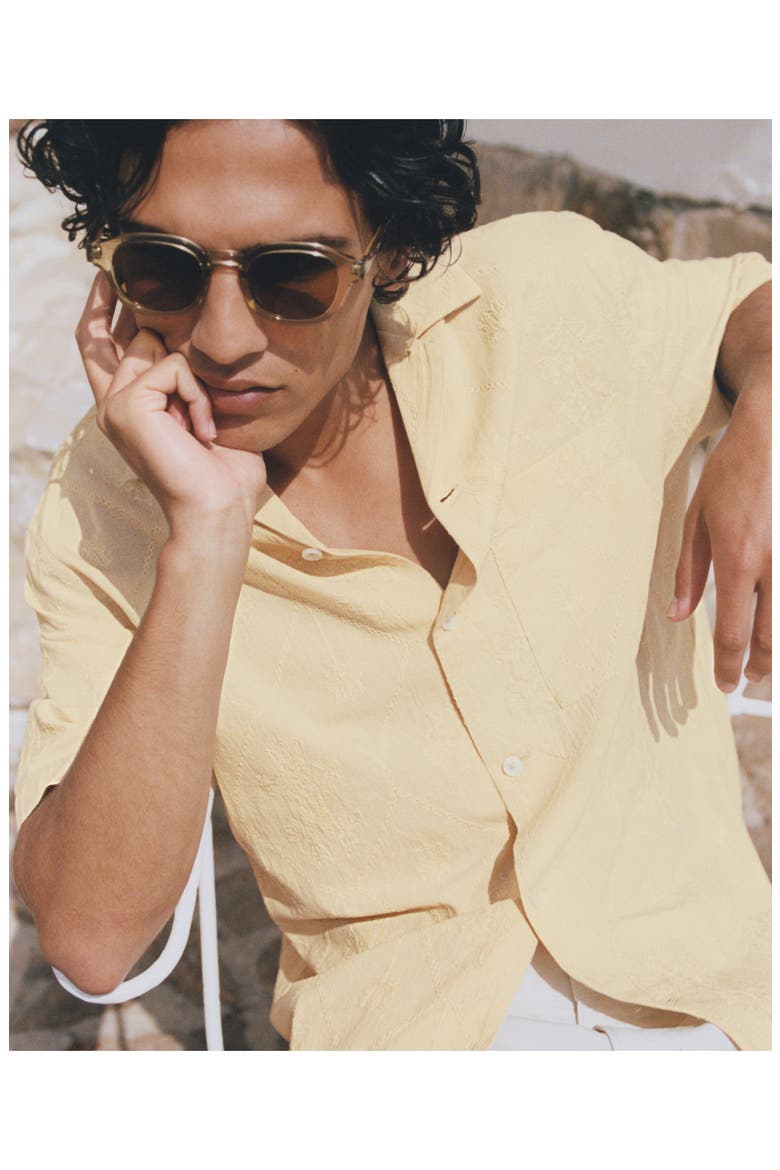 Floral Embroidered Cotton Camp Shirt, Alternate, color, VANILLA