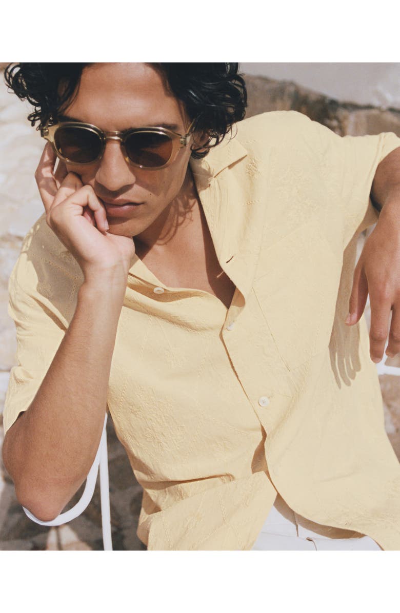 MANGO Floral Embroidered Cotton Camp Shirt, Alternate, color, Vanilla