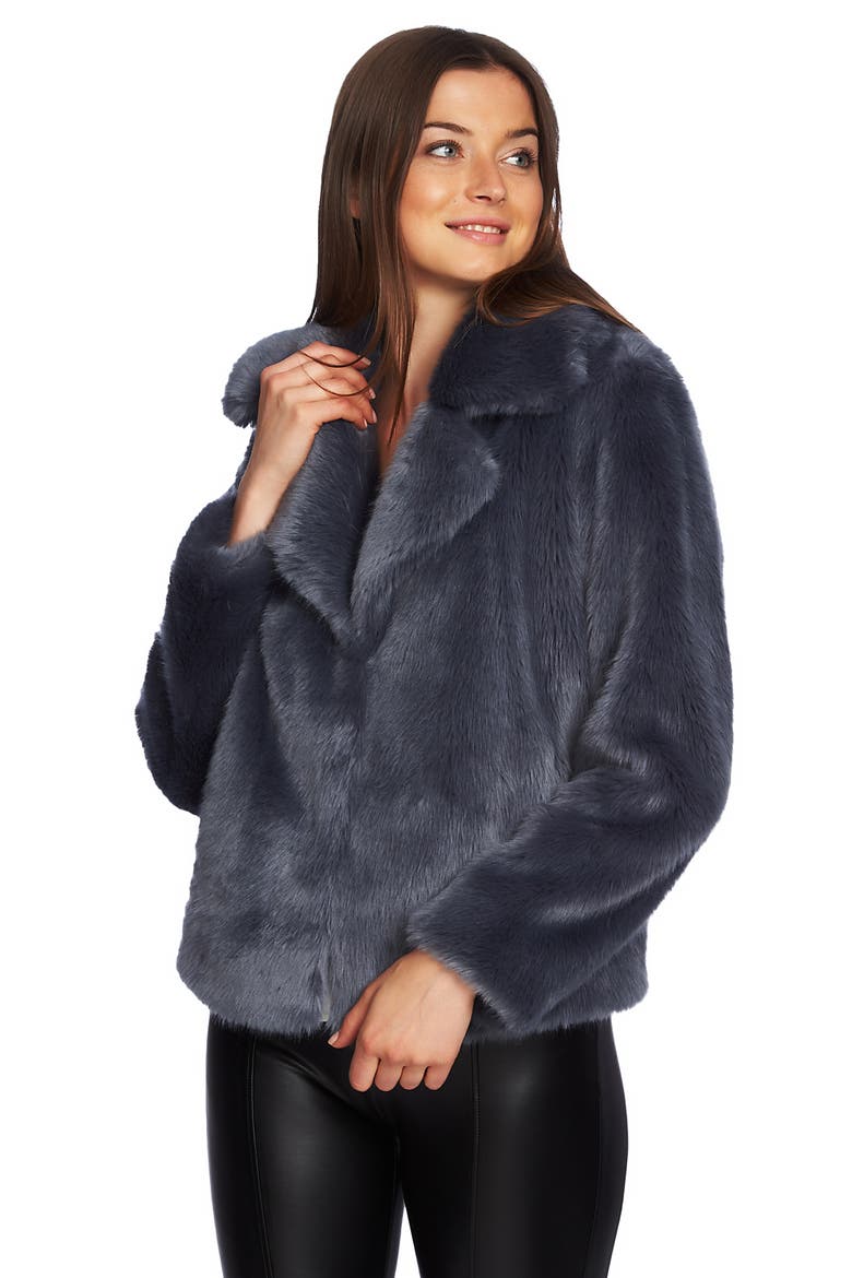 Crop Faux Fur Jacket, Alternate, color, FRENCH CADET