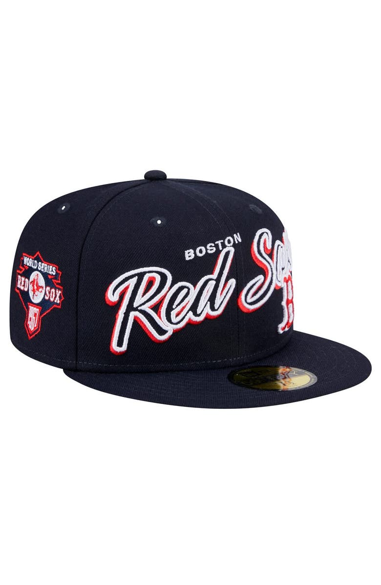 New Era Men's New Era Navy Boston Red Sox Script Sided 59FIFTY Fitted Hat, Main, color, Navy